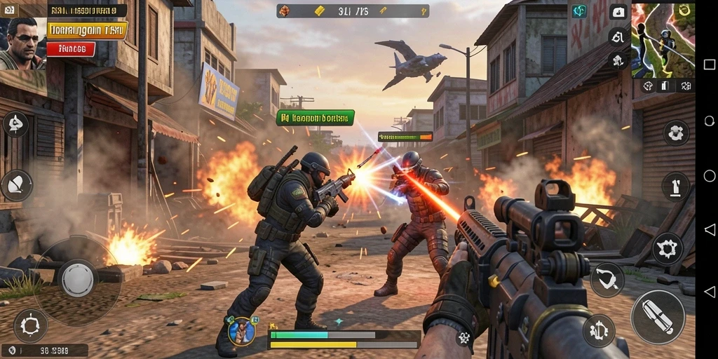 Screenshot 33L menampilkan aksi tembak-menembak di medan perang.