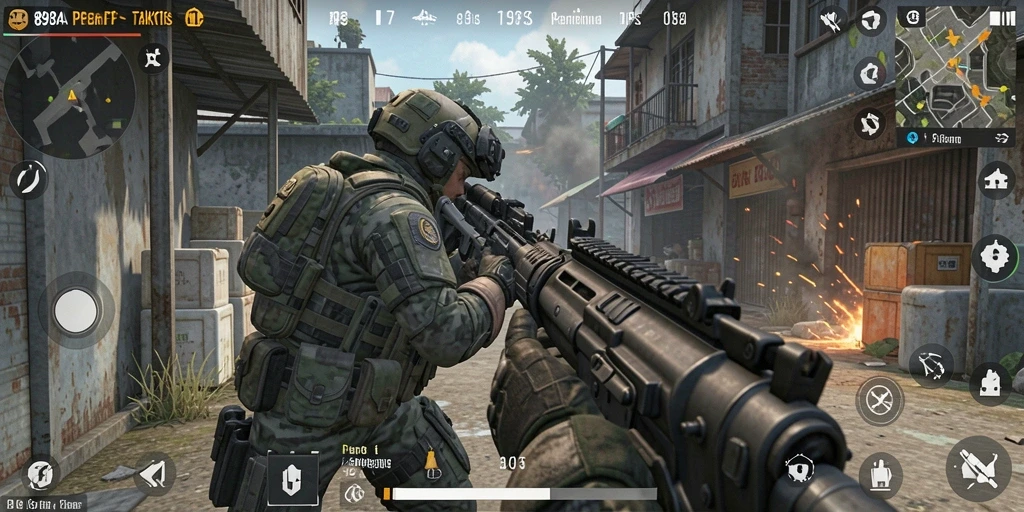 Screenshot utama gameplay 898A menunjukkan aksi tembak-tembakan yang intens.