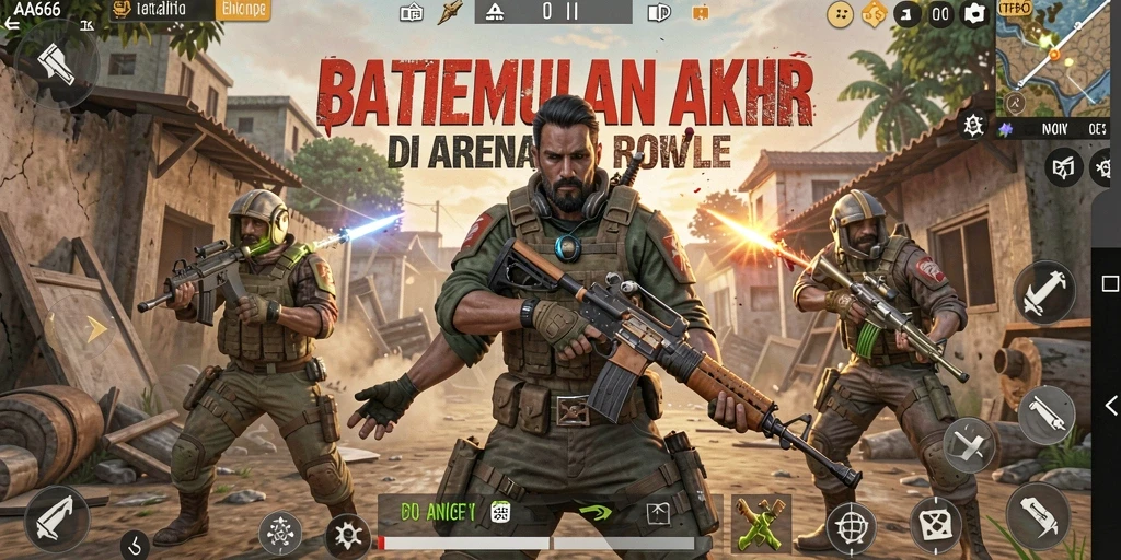 Tampilan gameplay mendebarkan di arena Battle Royale AA666.