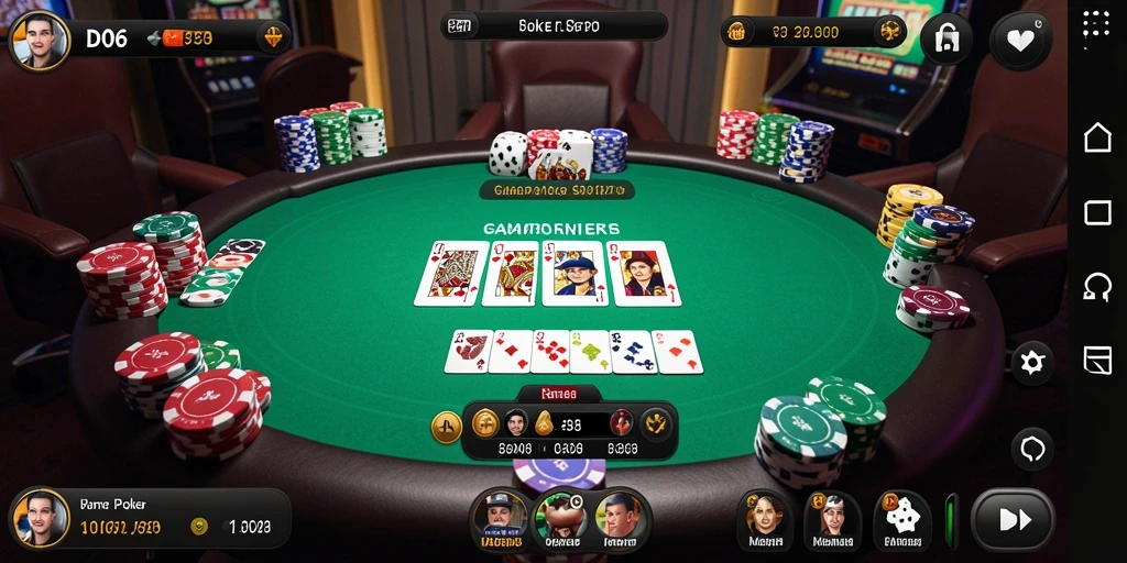 Screenshot D06 menampilkan permainan Poker yang mendebarkan dan interaksi sosial.