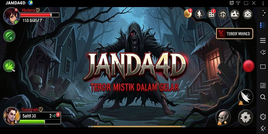 Screenshot utama JANDA4D menunjukkan suasana menyeramkan yang menaungi gameplay.