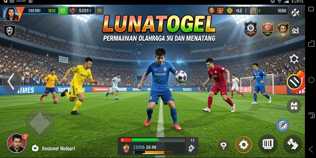 Tangkapan layar gameplay LUNATOGEL yang menunjukkan keseruan pertandingan olahraga.