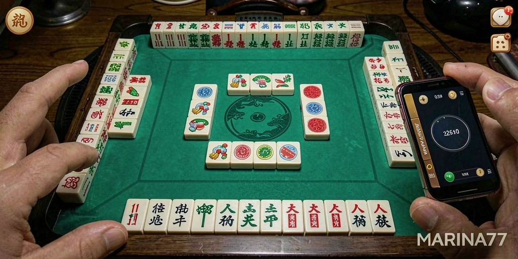 Tampilan utama gameplay MARINA77 yang menampilkan suasana permainan Mahjong.