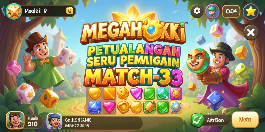 Tampilan seru dari gameplay Match-3 MEGAHOKI.