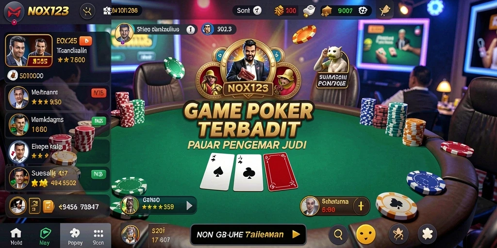 Tampilan gameplay NOX123 menunjukkan aksi seru permainan poker.