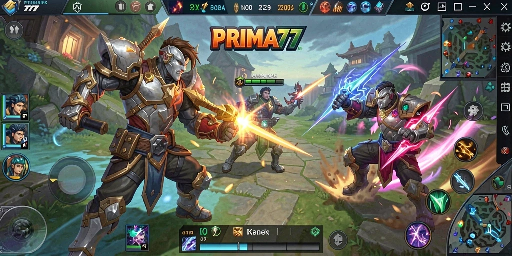 Gameplay menarik PRIMA77 dengan pertempuran tim yang intens.