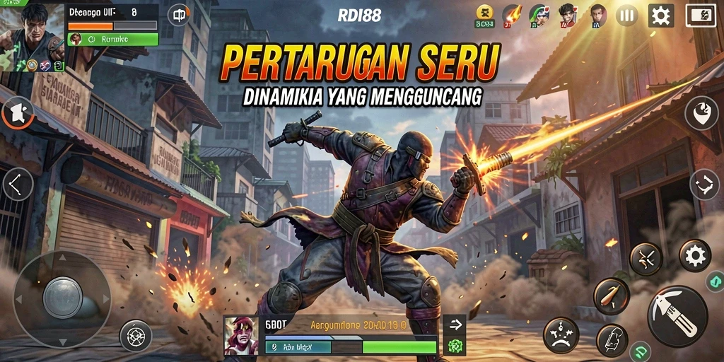 Screenshot menunjukkan aksi mendebarkan dari gameplay Fighting RDI88.