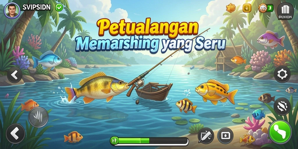 Tampilan menarik dari gameplay SVIPSIDN yang menggambarkan aksi memancing.
