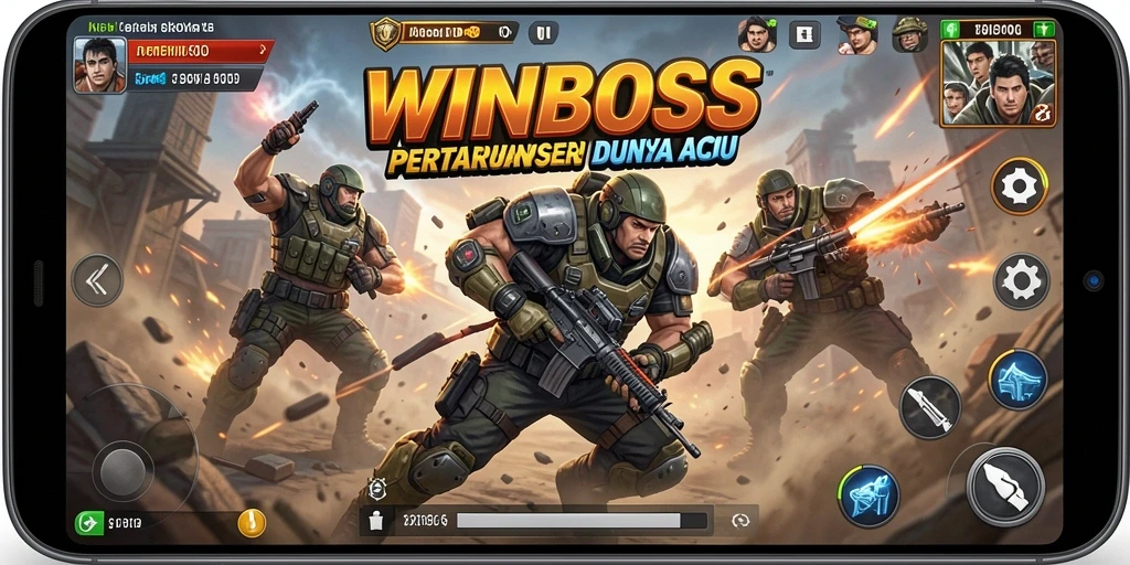 Tangkapan layar WINBOSS menunjukkan aksi pertarungan yang intens dan grafis yang menakjubkan.